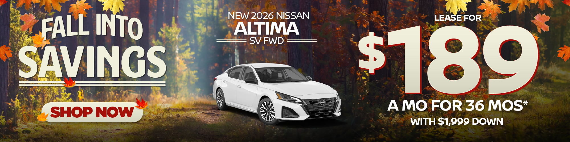 NNew 2026 Nissan Altima SV FWDLease for $189 a month for 36 months* With $1,999 down