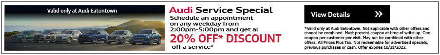 Thank You For Choosing Audi Eatontown. Schedule Maintenance Service Special. $75.00 OFF MAjor Service. $50.00OFF Intermediate Service. $25.00 OFF Minor Service. Pre-Paid Maintenance-View Details
