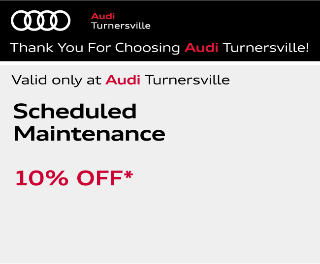 Valid only at Audi Turnersville. Audi Genuine Brake Special $100.00 OFF. Applies to any brake service/repair. Service includes:• Inspect Rotors and Calipers; top off fluids• Includes New Brake Pads• Discount Applies to cost of new Rotors, if required.