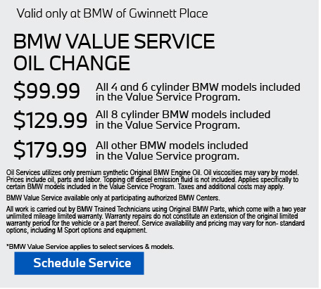 Valid only at BMW of Gwinnett Place. VEHICLE DETAIL SPECIAL* INTERIOR ONLY $179, EXTERIOR ONLY $219.95, FULL SPA $329.95 Click For Detials