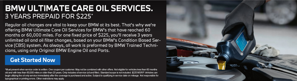 BMW Ultimate Care Oil Services - 3 Years PrePaid For $225* - Get Started Now