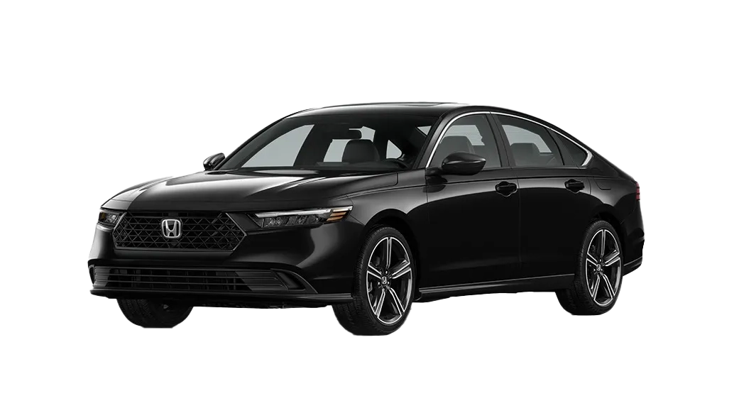 Black 2024 Honda Accord Hybrid looking left with no background