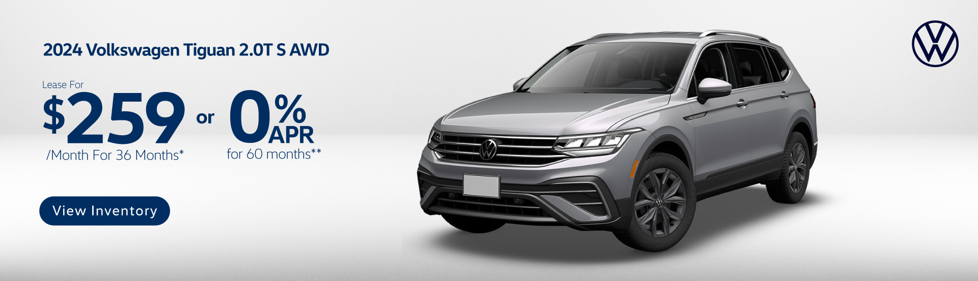 2024 Volkswagen Tiguan S AWD - Lease for $259 per month for 36 months* or 0% APR for 60 months- View Inventory
