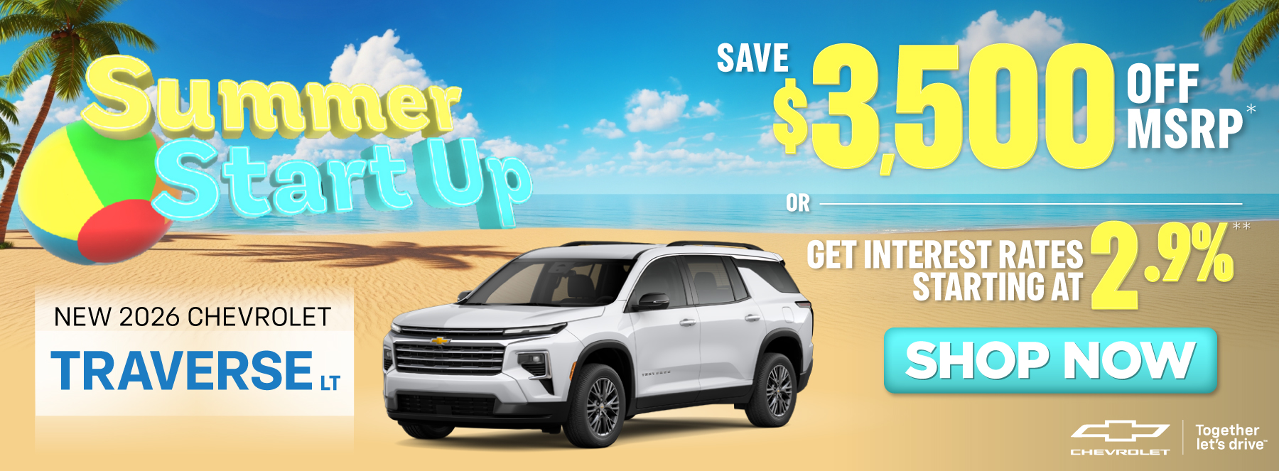 New 2026 Chevrolet Traverse LT - Save $3,500 off MSRP* or get interest rates starting at 2.9%** - Shop Now