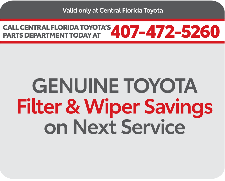 Central Florida Parts Coupon - genuine toyota filter and wiper special on next service