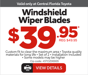 Service Specials at Central Florida Toyota - Windshield Wipers blades, $39.95* View Details
