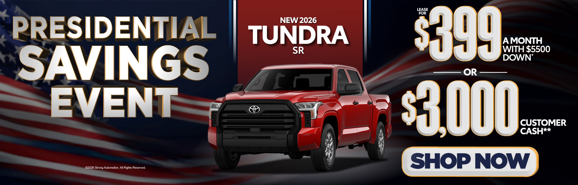 New 2026 Tundra SR | Lease for $399 a month with $5500 down* OR $3000 Customer Cash** | Shop Now