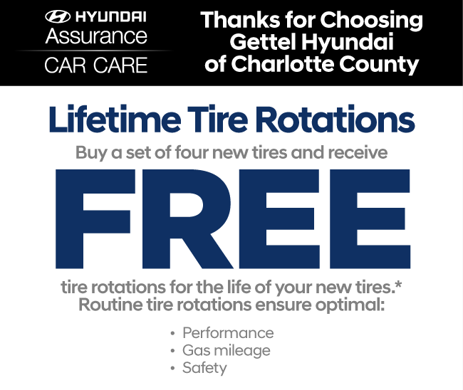 Lifetime Tire Rotations - Buy a set of four new tires and receive free tire rotations for the life of your new tires*