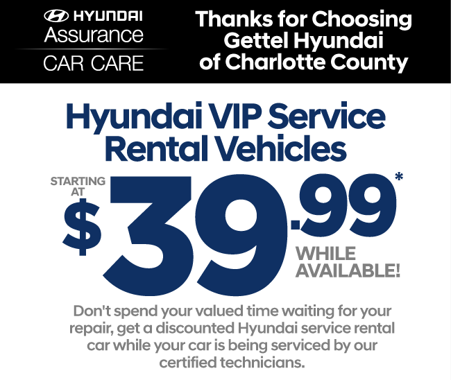 Hyundai VIP Service Rental Vehicles - Starting at $39.99* While Available! Don't spend your valued time waiting for your repair, get a discounted Hyundai service rental car while your car is being serviced by our certified technicians.