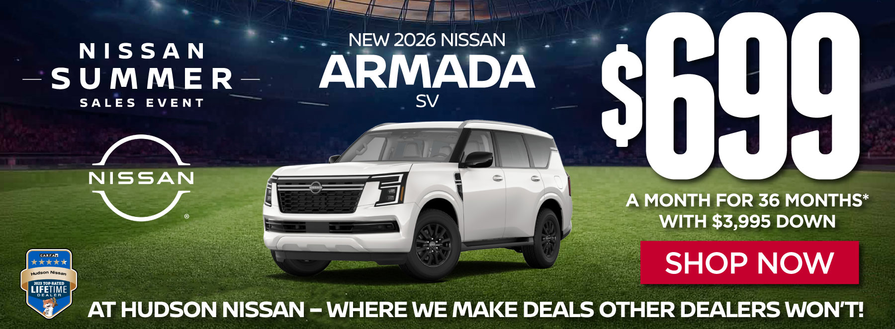 New 2026 Nissan Armada SV $699 a month for 36 months* with $3,995 down - Shop Now