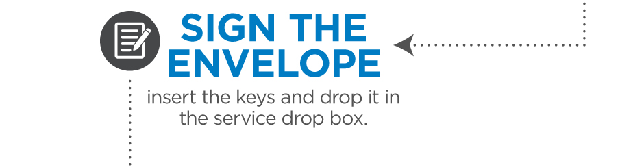 Sign the envelope, insert your keys, and drop it in the service drop box