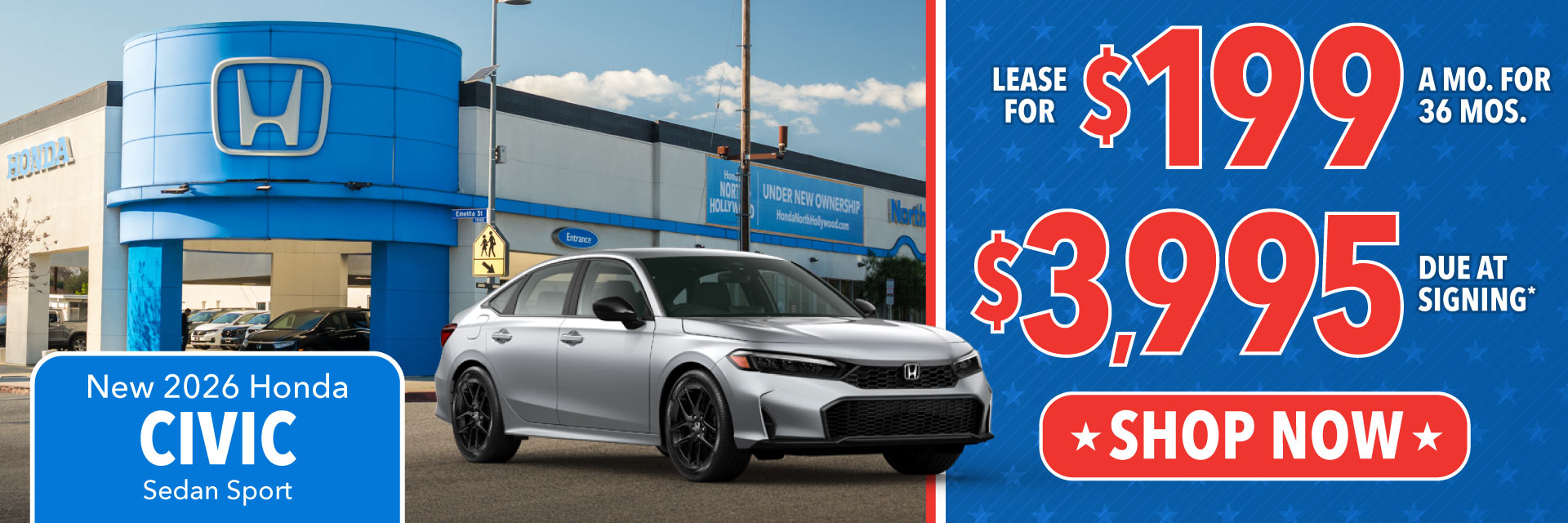 2026 Honda Civic Sedan Sport - Lease for $199 per month for 36 months / $3,995 Due at Signing*