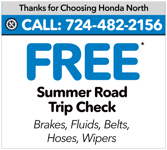 Free Summer Road Trip Check*	Brakes, Fluids, Belts, Hoses, Wipers