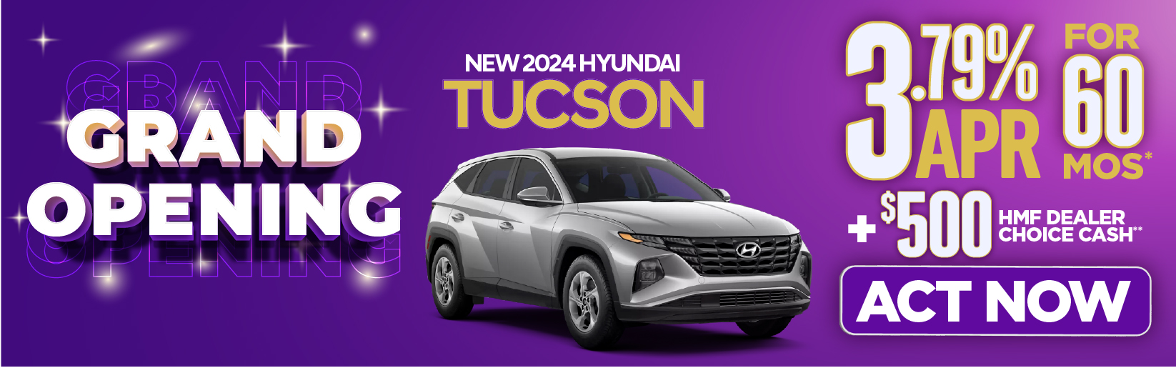 New 2024 Hyundai Tucson - 3.79% APR for 60 months. Plus $500 HMF Dealer Choice Cash - Act Now