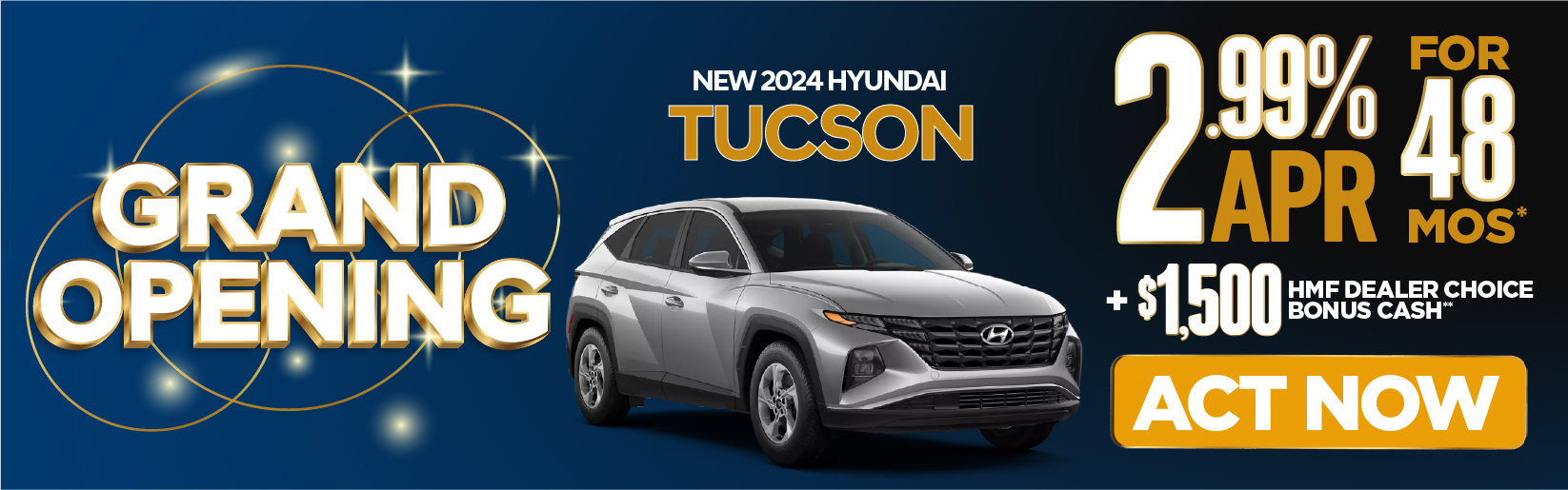 New 2024 Hyundai Tucson - 2.99% APR for 48 mos* + $1500 HMF Dealer Choice Bonus Cash** - Act Now