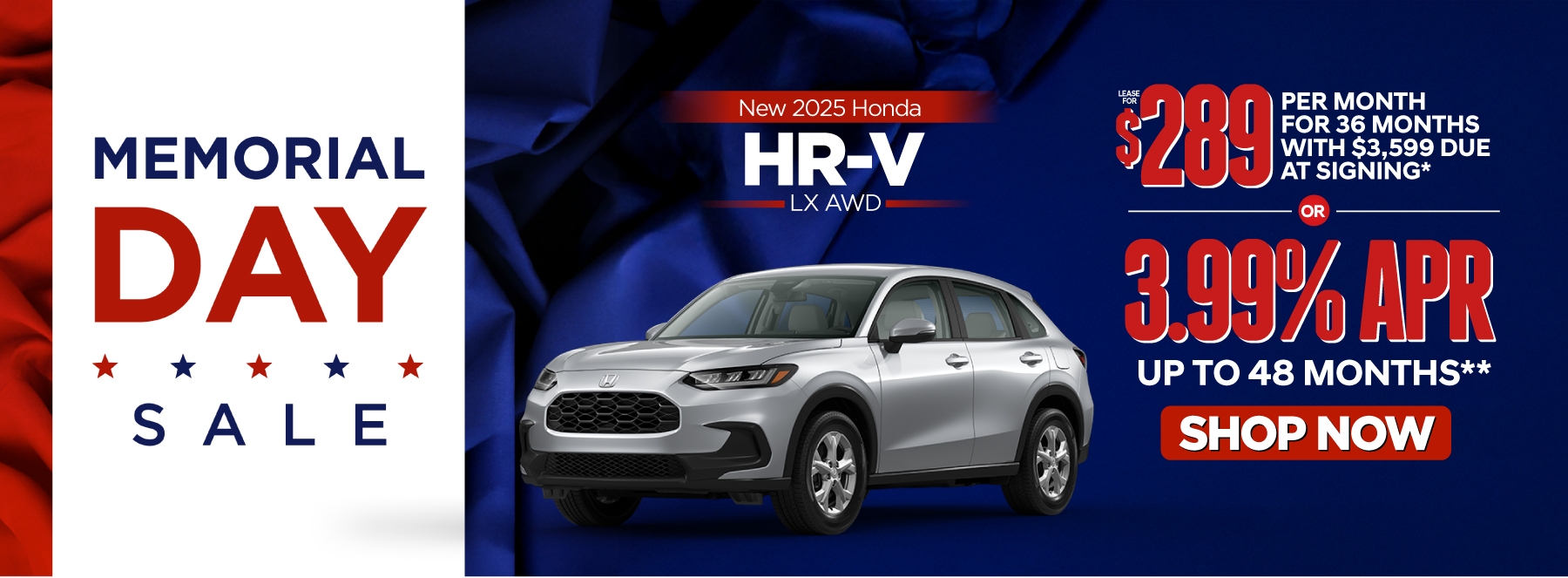 2025 Hons HRV LX AWD - lease for $289 per month or 3.99% APR - Act Now