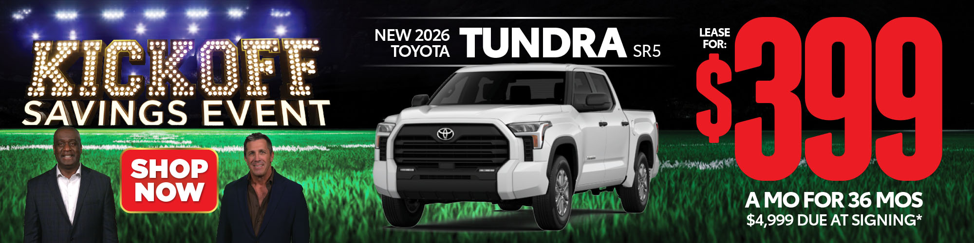 New 2026 Toyota Tundra SR5 Lease for $399/mo. for 36 mos. $4,999 due at signing* - Shop Now