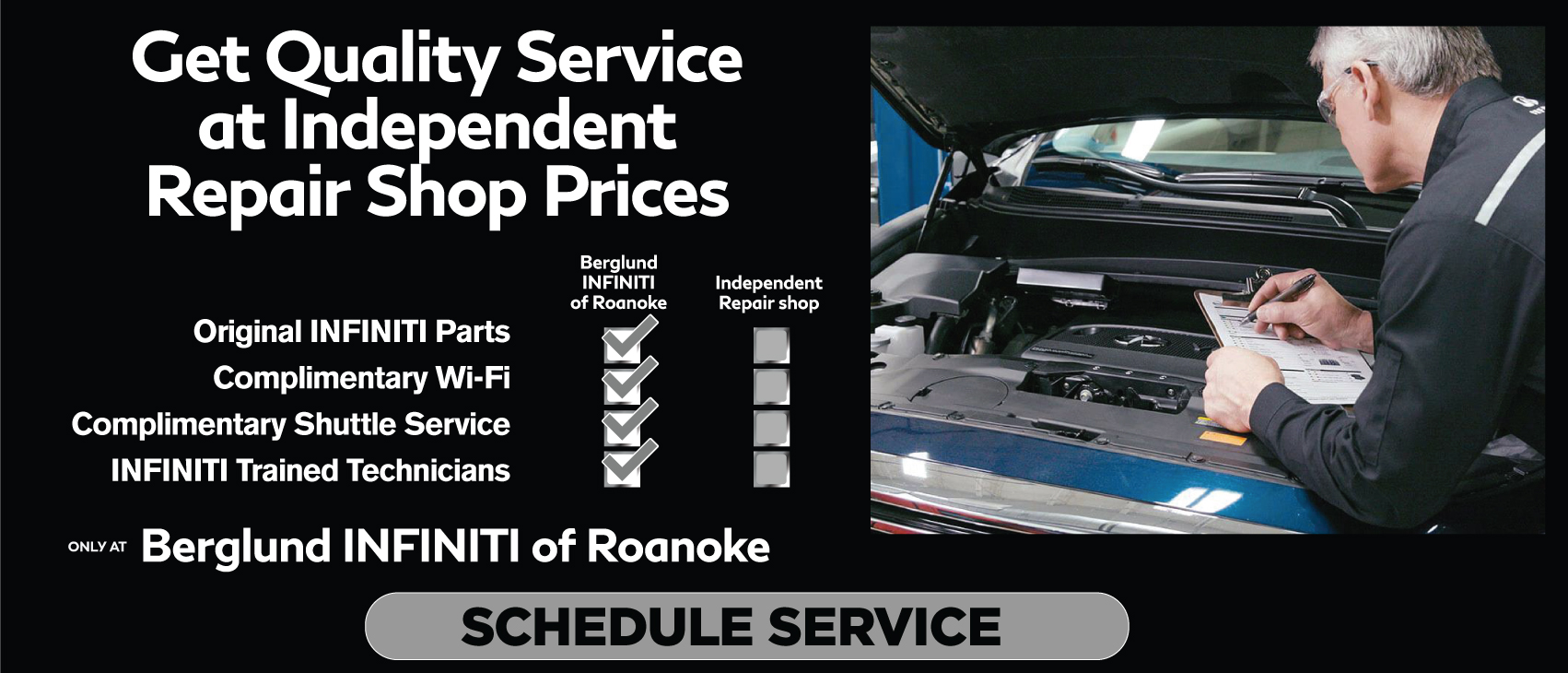 Get Quality Serviceat IndependentRepair Shop Prices. Click to Schedule Service.
