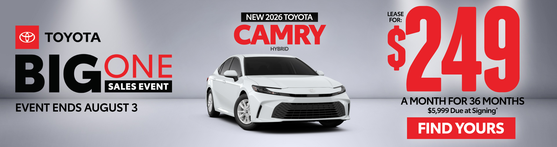 New 2026 Toyota Camry Hybrid Lease for $249 for 36 Months* - Act Now