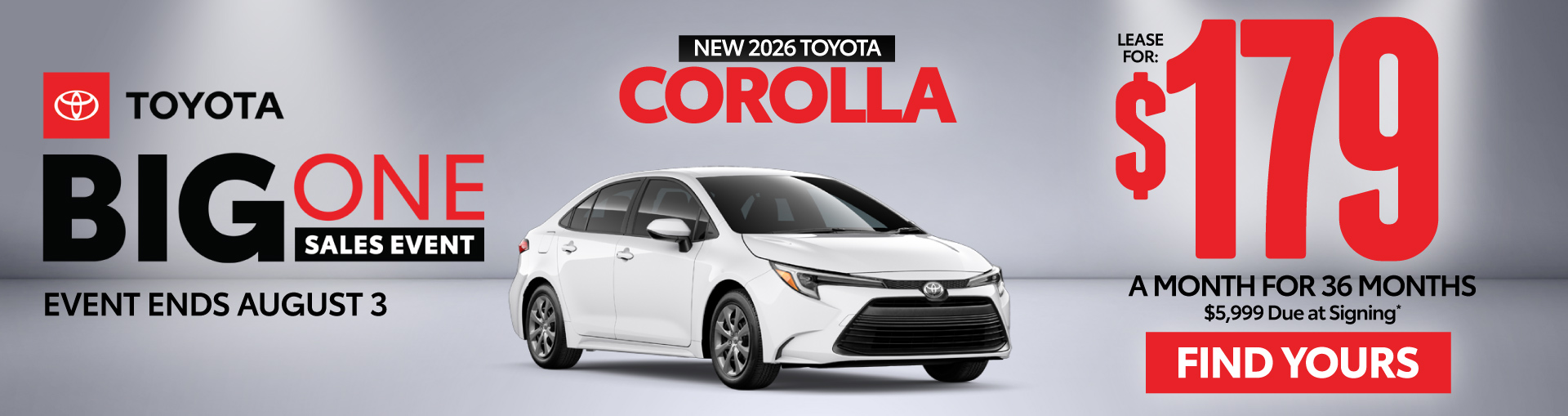 New 2026 Toyota Corolla Lease for $179 for 36 Months* - Act Now