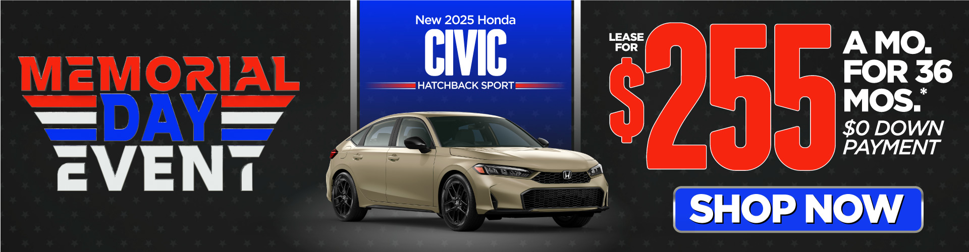 New 2025 Honda Civic Hatchback Sport - Lease for $255 per month for 36 months* $0 down payment