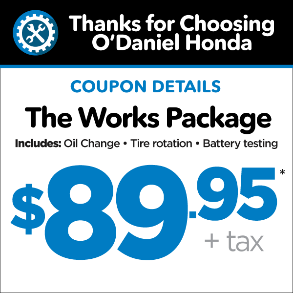 The Workd Package - Includes oil change, tire rotation, and battery testing - $89.95* plus tax - Click to View Details