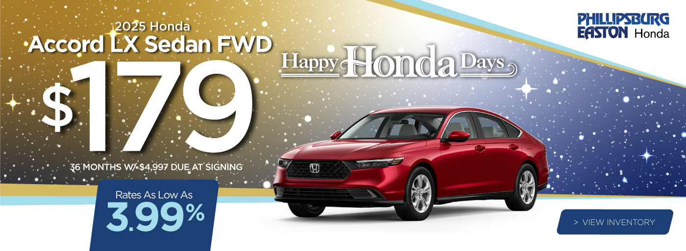 2025 Honda Accord LX Sedan FWD $179 | 36 Mos. w/ $4,997 Due At Signing | Rates As Low As 3.99% - View Inventory