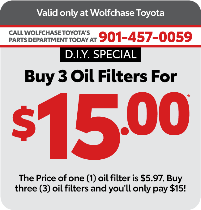 Call Wolfchase Toyota's Parts Department Today at 901-457-0059 | Buy 3 Oil Filters For $15.00*