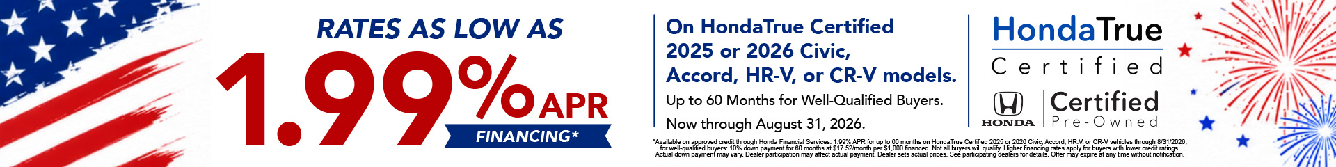Rates as low as 1.99% APR Financing*