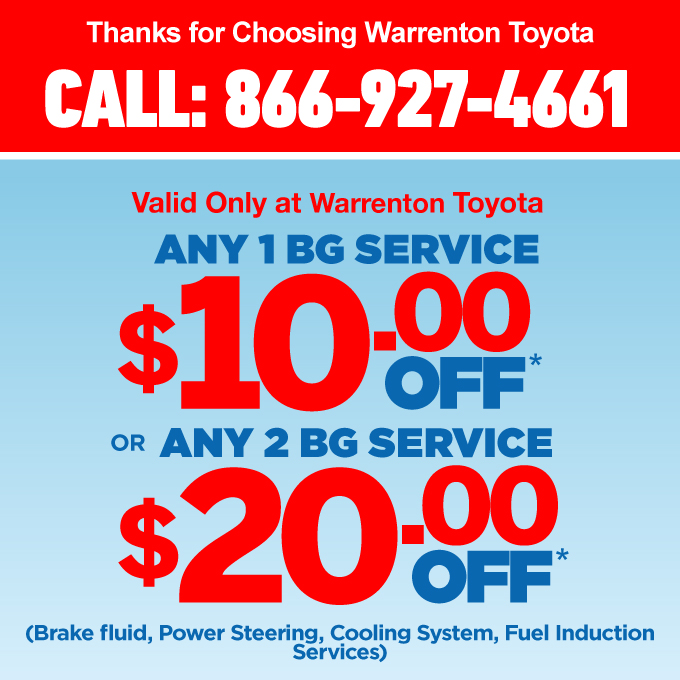 Any 1 BG service $10.00 off* or any 2 bg service $20.00 off*
