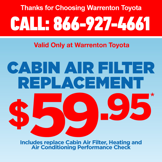 Cabin Air Filter Replacement $59.95*