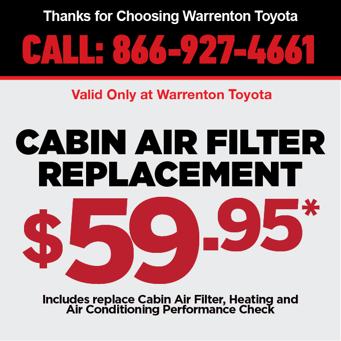 Cabin Air Filter Replacement $59.95*